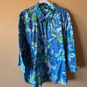 Chaps Blue and Green Floral Shirt